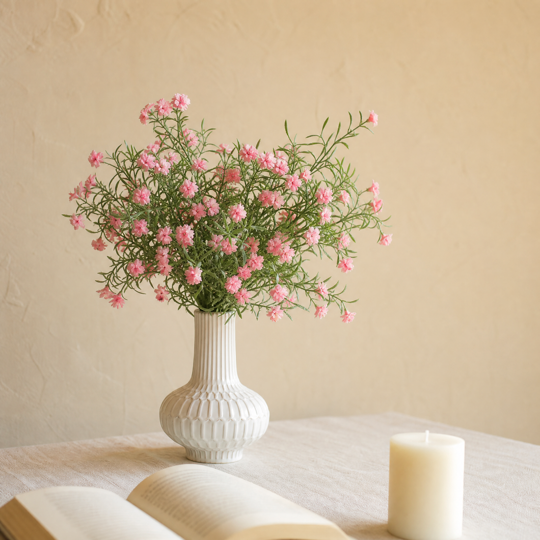Faux Plum Blossom Stem – Artificial Wildflower Spray for Home and Wedding Decor