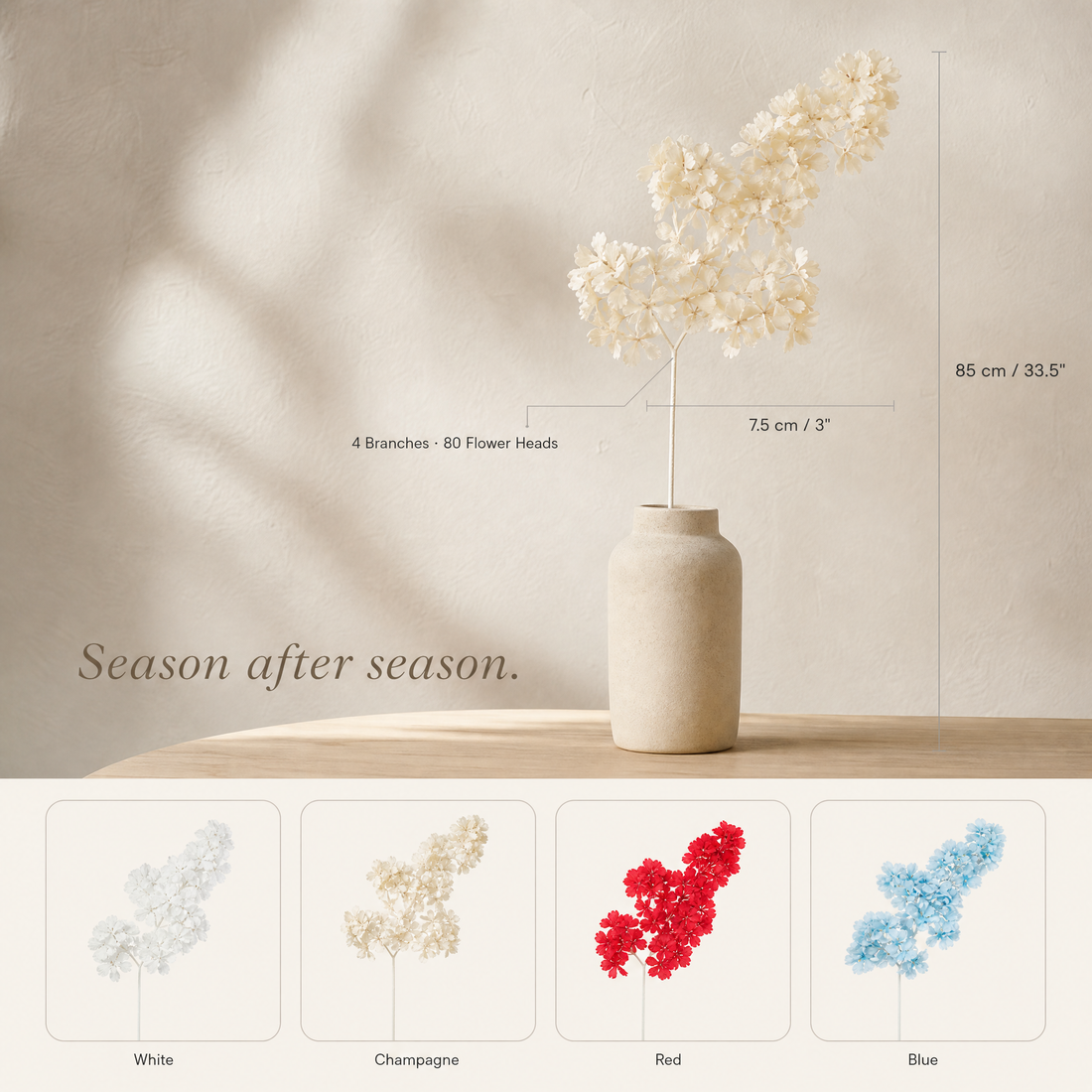 Silk Cherry Blossom Branch – Faux Sakura Stem Wedding Home Floral Decor 85cm