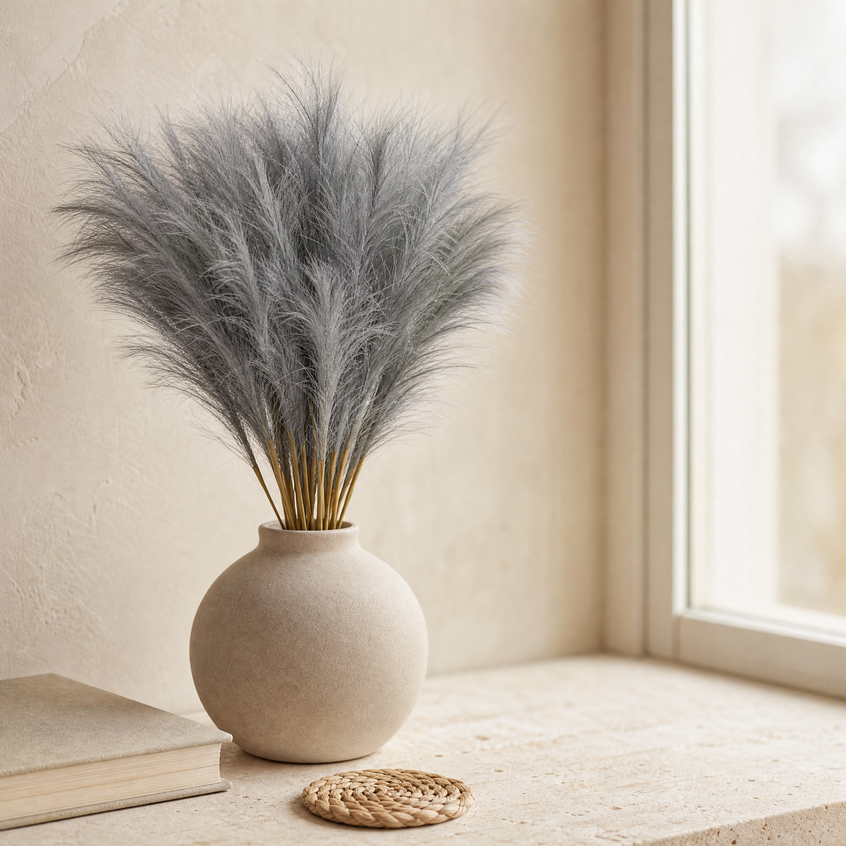Artificial Pampas Grass Stems – Faux Bouquet for Wedding Table and Vase Decor