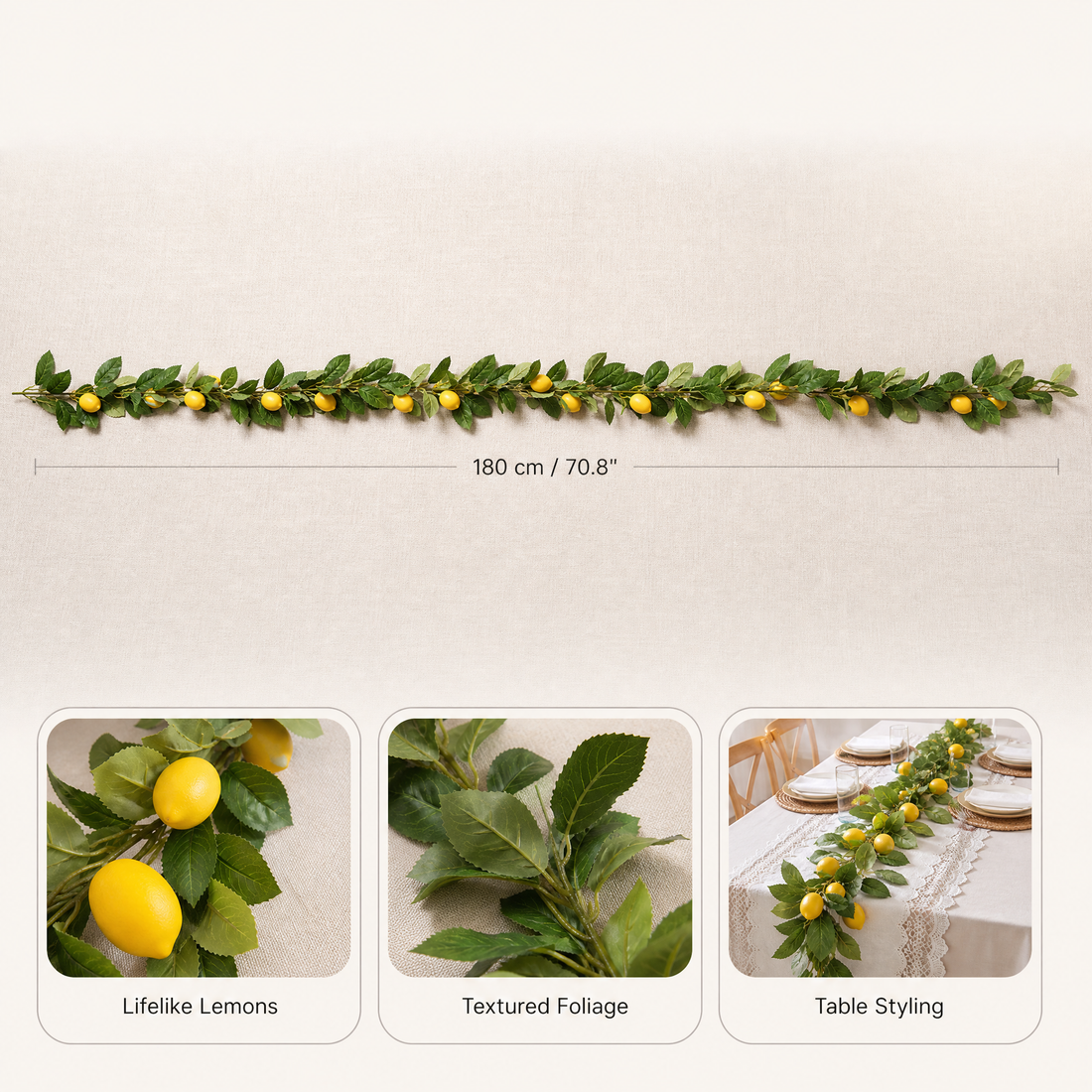Faux Lemon Garland – Artificial Fruit Vine for Table, Door and Wall Decor