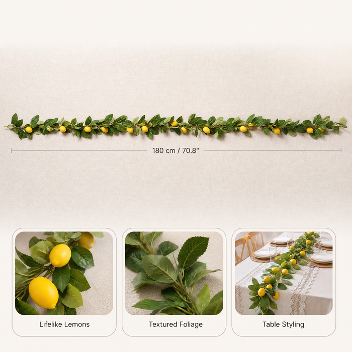 Faux Lemon Garland – Artificial Fruit Vine for Table, Door and Wall Decor
