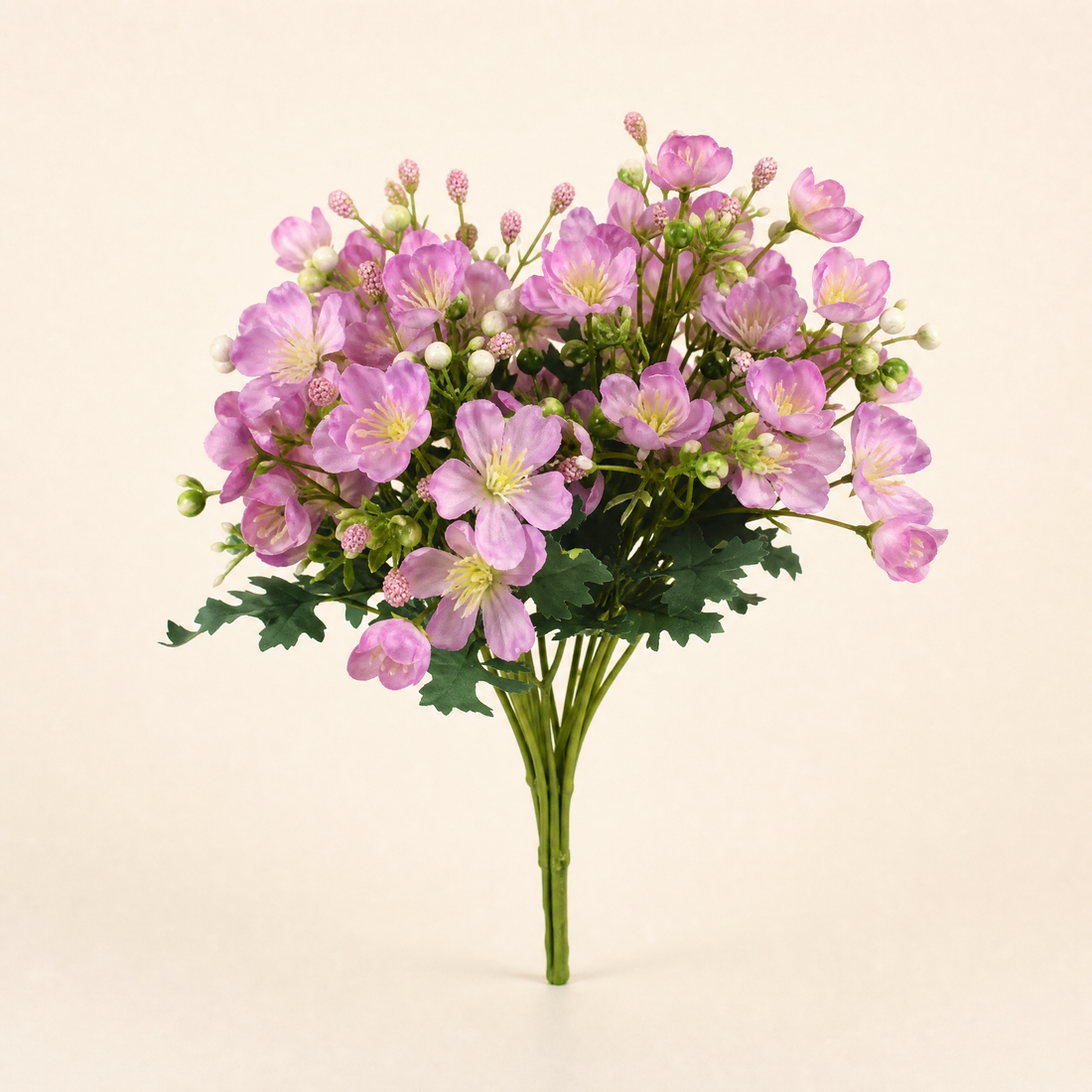 Faux Cherry Blossom Stem – 5-Branch Silk Flower for Wedding Bouquet and Home Decor