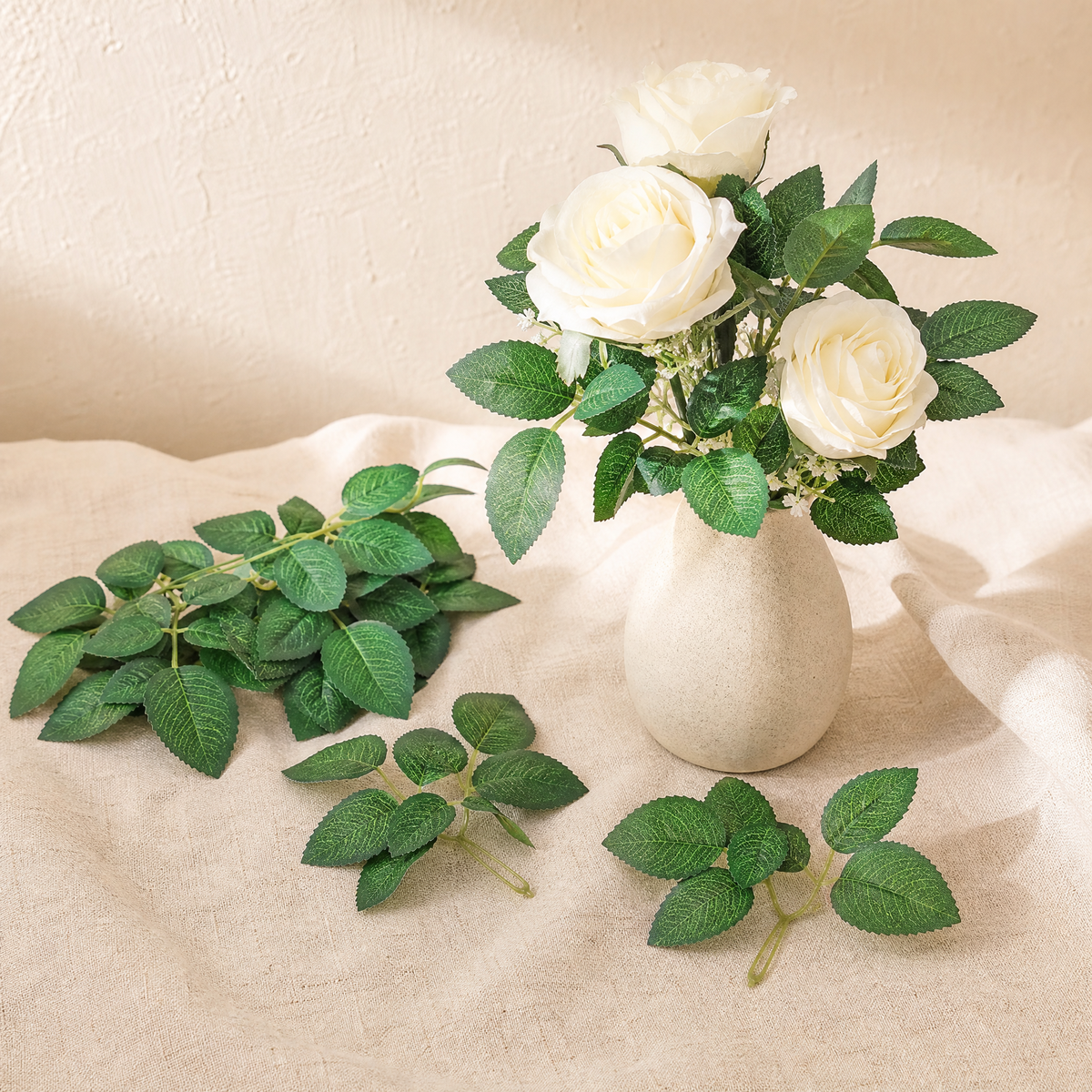 Silk Rose Leaves Faux Greenery Stems – DIY Bouquet Wedding Home Decor Bulk Pack