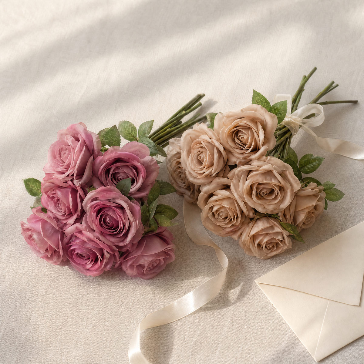 Faux Rose Bunch 10 Stems – Silk Wedding Flowers Vintage Tones Room Decor