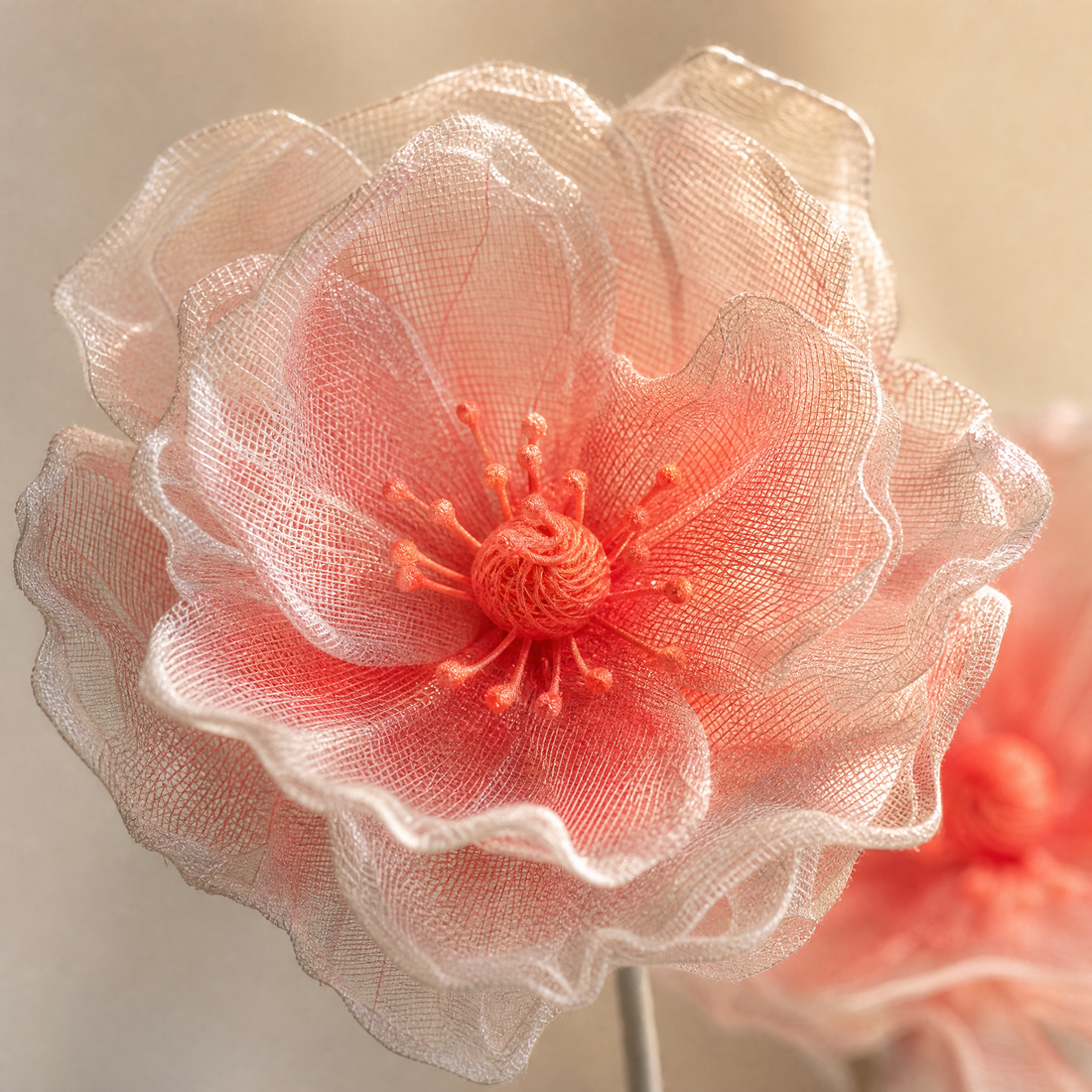 Giant Faux Poppy Floor Arrangement – Mesh Silk Flower Wedding Event Display Decor