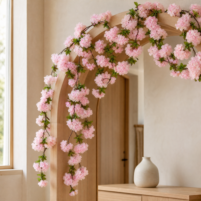 Faux Cherry Blossom Vine – 230cm Silk Floral Garland for Wedding Arch Home Decor