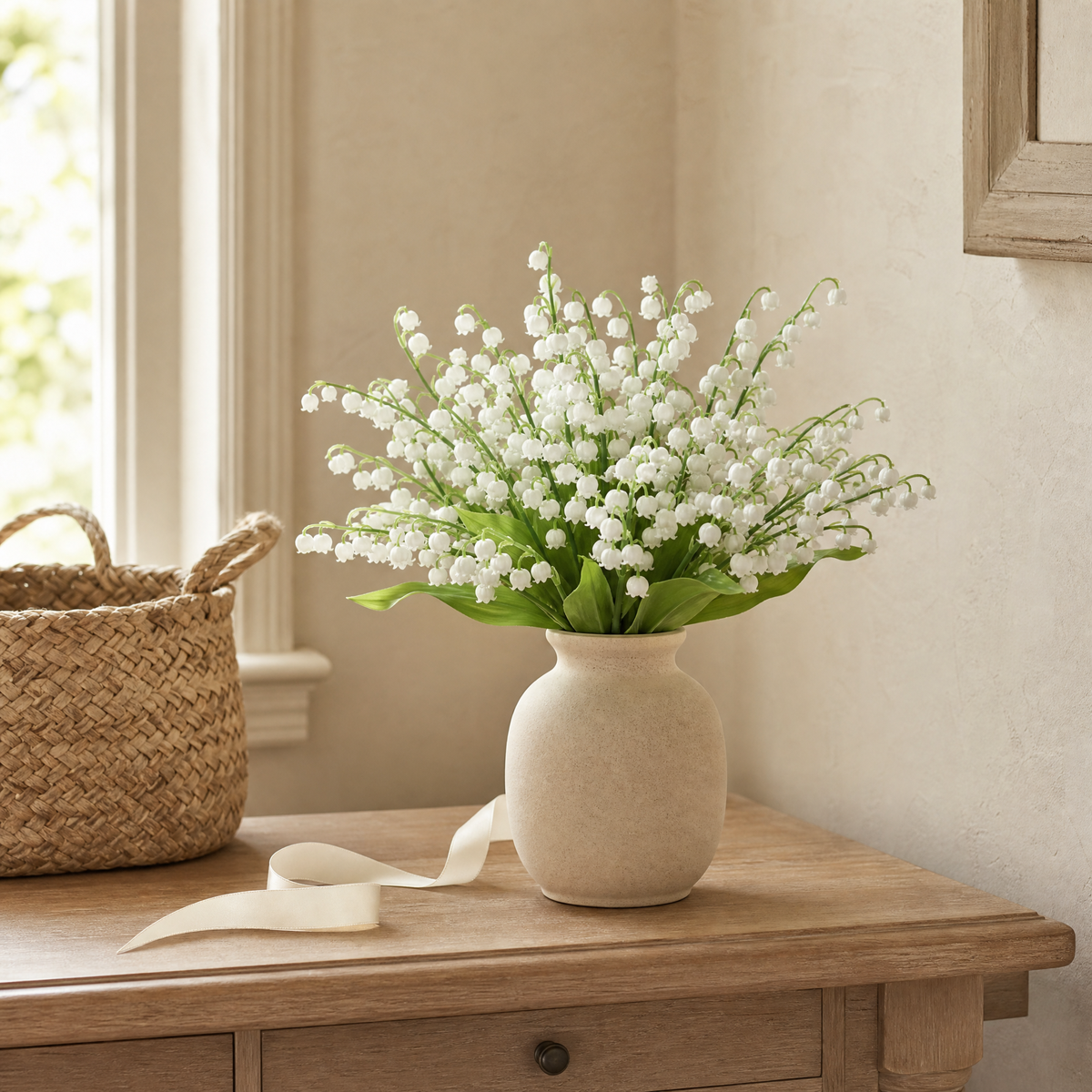 Lily of the Valley Artificial Stem – Faux White Flower for Home Vase Decor 35cm