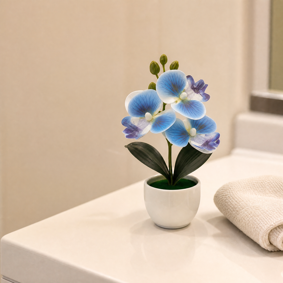 Faux Orchid Bonsai Pot – Mini Silk Phalaenopsis Desktop Decor Home Office Gift
