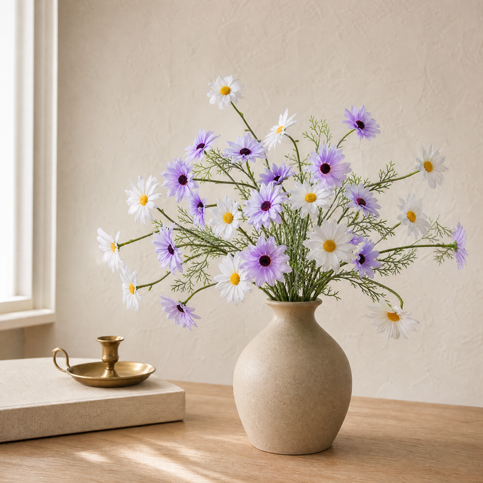 Silk Daisy Stem Faux Flower – 5 Head Cosmos Branch for Home Decor and Bouquets