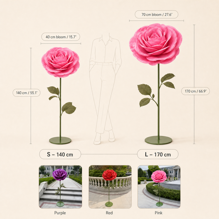 Giant Foam Rose Floor Stand – Wedding Backdrop Decor, Event Stage Prop, 140cm 170cm