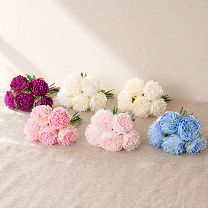 Artificial Peony Bouquet 5 Stems – Silk Faux Flowers Wedding Bridal Home Decor