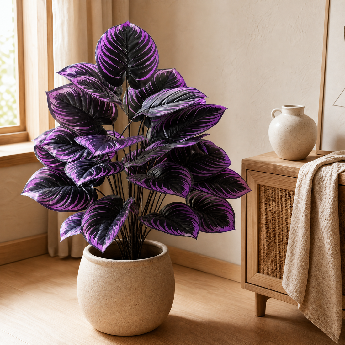 Artificial Calathea Plant – 18 Heads, 75cm Faux Floor Plant for Home Decor and Events