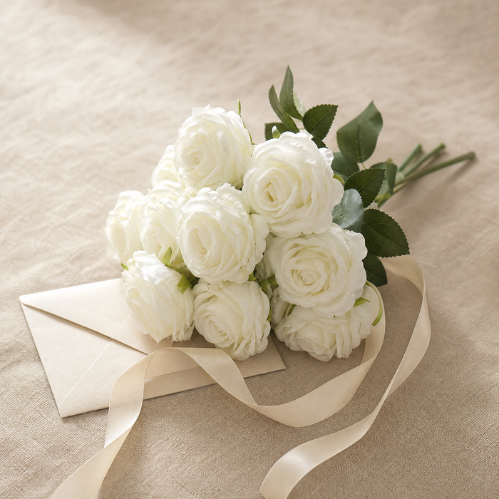 Silk Rose Bouquet 10 Heads – Faux Floral Arrangement for Wedding Home Decor