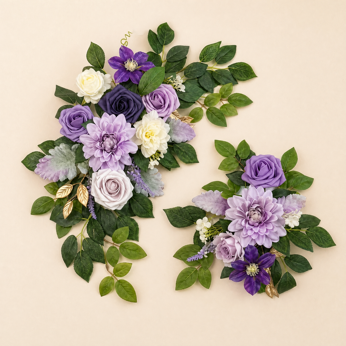 Faux Floral Wedding Sign Swag Set – Purple Rose Arch Flowers, Silk Welcome Decor