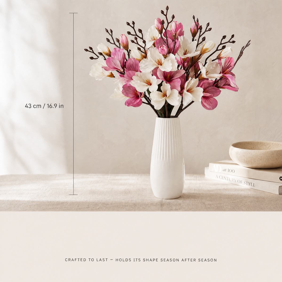 Faux Magnolia Stem Bouquet – 20 Head Silk Flower Arrangement Wedding Table Decor