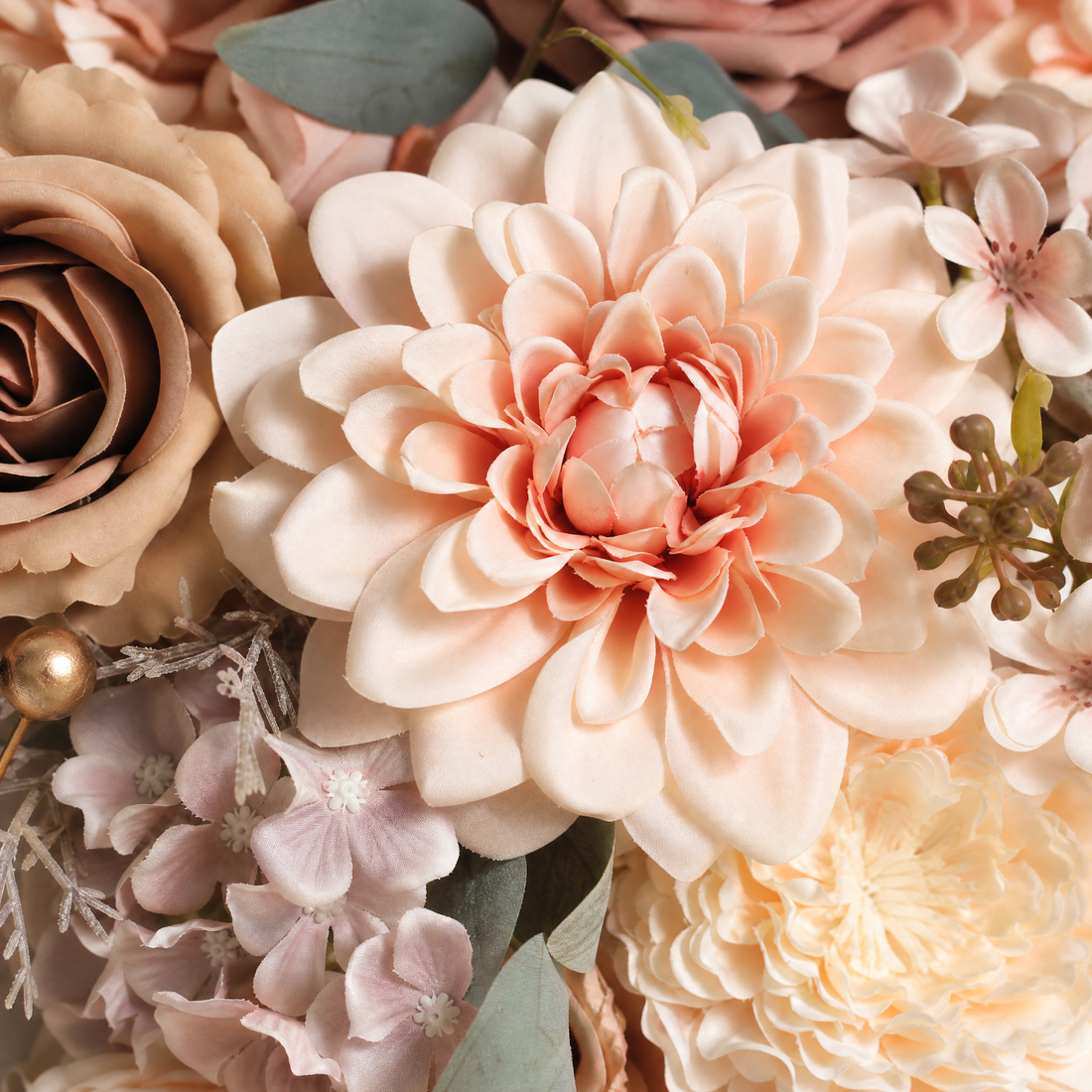 Silk Flower Box Set – Dusty Rose Blush Dahlia Roses for Bridal Bouquet and Home Decor