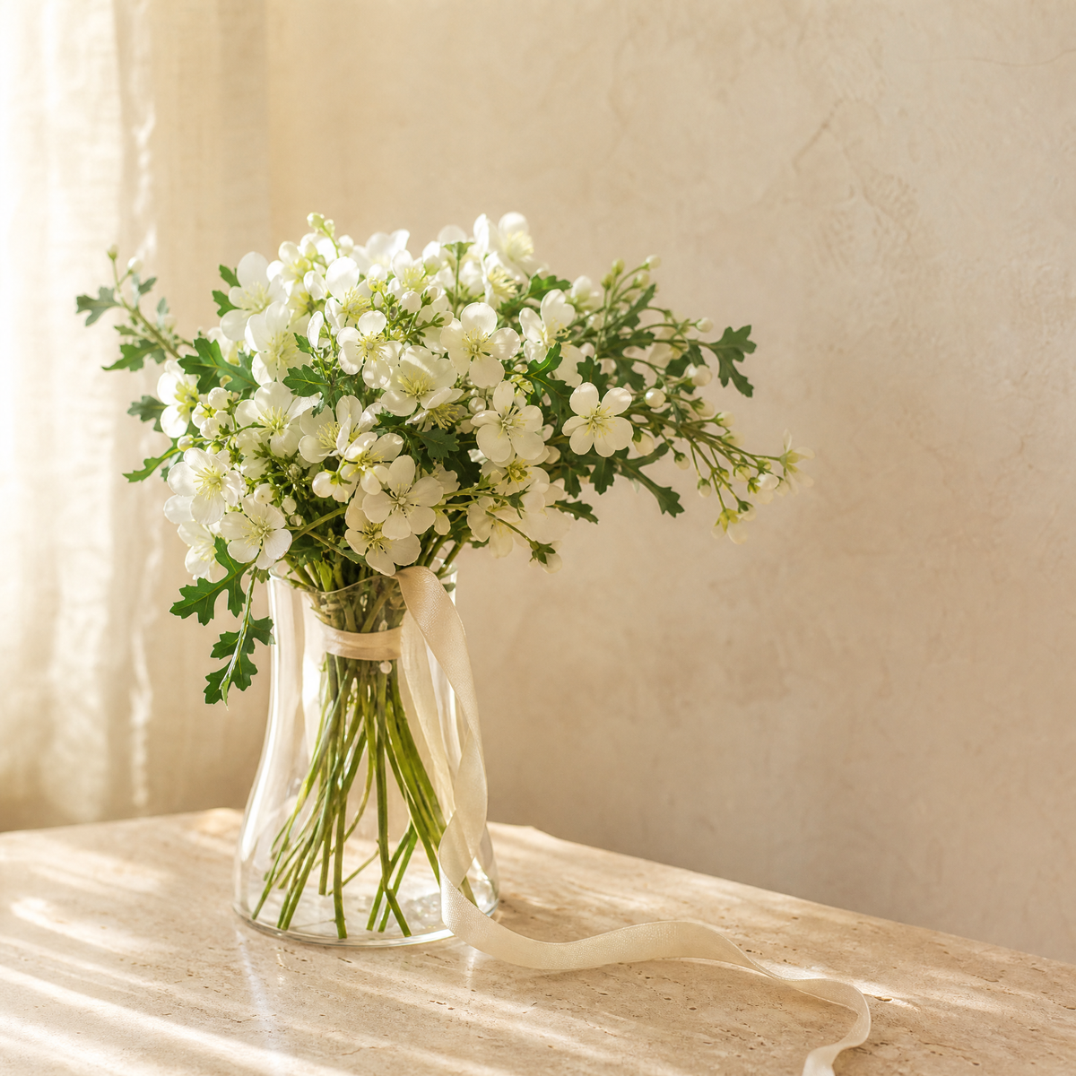 Faux Cherry Blossom Stem – 5-Branch Silk Flower for Wedding Bouquet and Home Decor