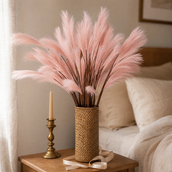 Silk Reed Stems Faux Pampas Bunch – Home Decor Wedding Vase Arrangement 80cm