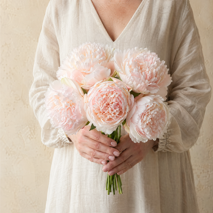 Artificial Peony Bouquet 5 Stems – Silk Faux Flowers Wedding Bridal Home Decor