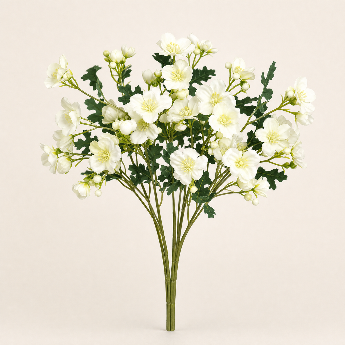 Faux Cherry Blossom Stem – 5-Branch Silk Flower for Wedding Bouquet and Home Decor