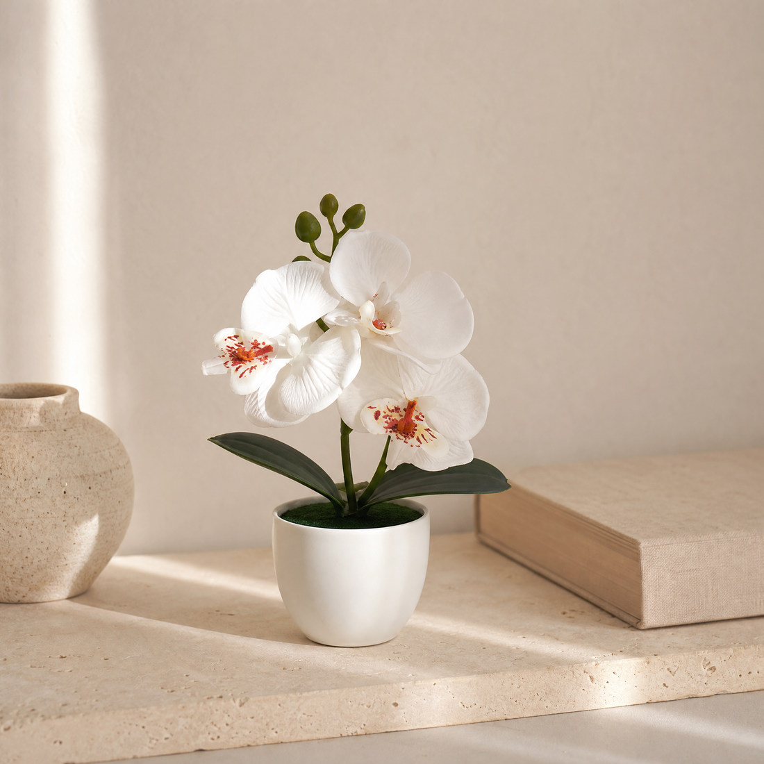 Faux Orchid Bonsai Pot – Mini Silk Phalaenopsis Desktop Decor Home Office Gift