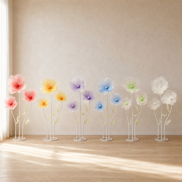 Giant Faux Poppy Floor Arrangement – Mesh Silk Flower Wedding Event Display Decor