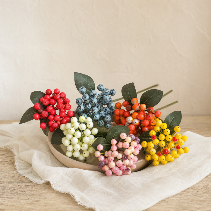 Faux Berry Stem Bunch – Artificial Fruit Pick for Wreaths and Holiday Decor
