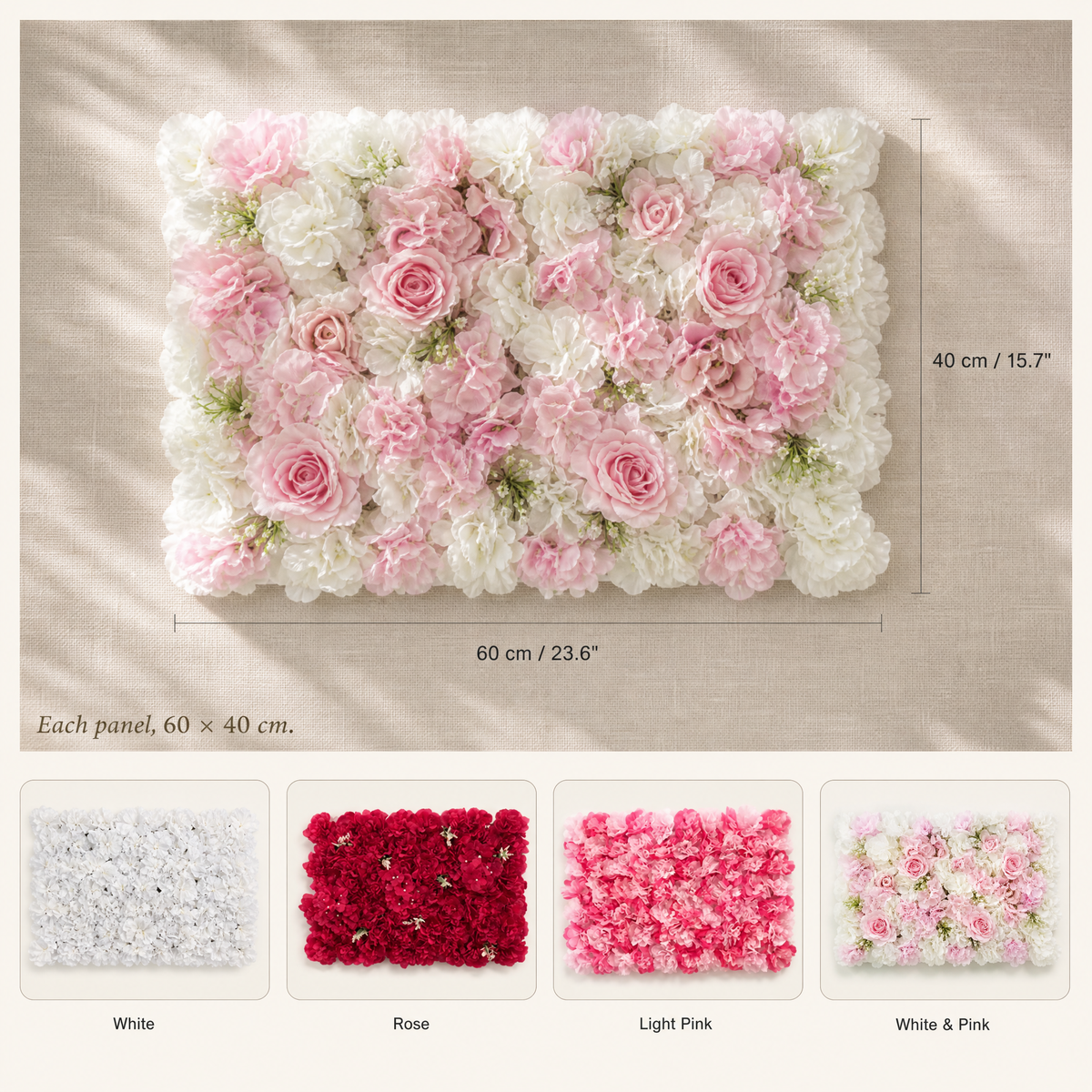 Silk Flower Wall Panel – Faux Floral Backdrop for Wedding Party Home Decor 60x40cm