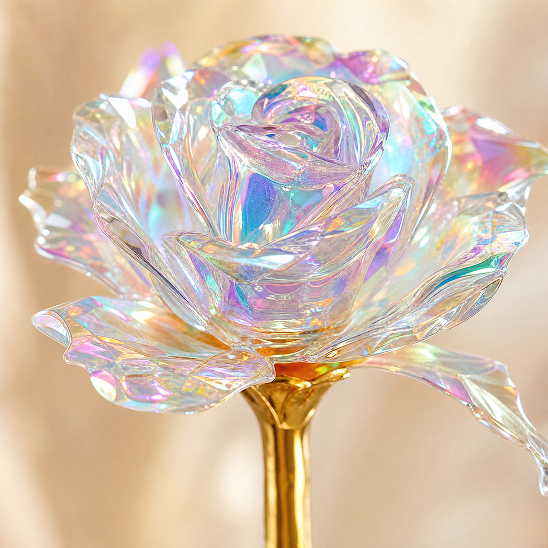 Artificial Crystal Rose – Gold Stem Foil Flower Valentine Anniversary Wedding Gift