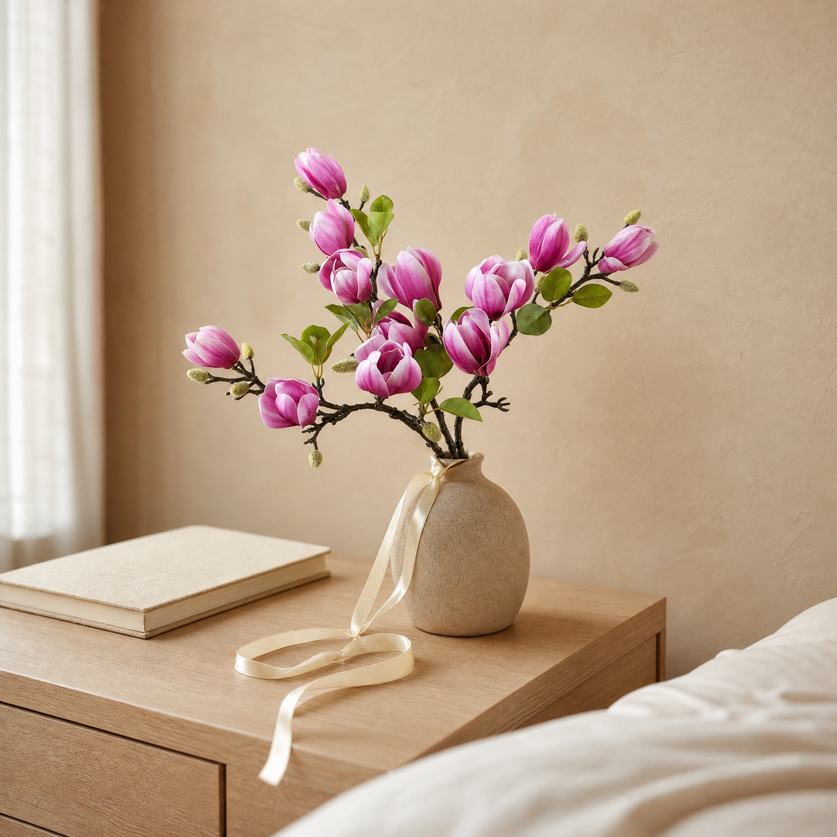 Silk Magnolia Branch – Faux Floral Branch for Vase, Wedding Decor and Home Styling