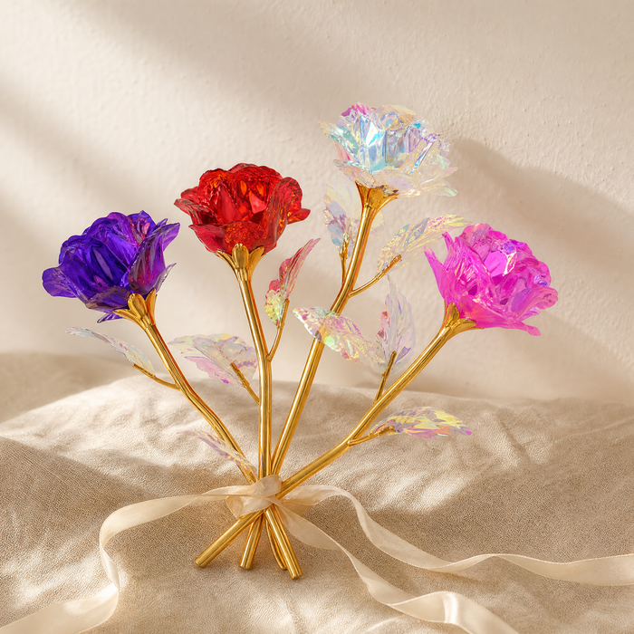 Artificial Crystal Rose – Gold Stem Foil Flower Valentine Anniversary Wedding Gift