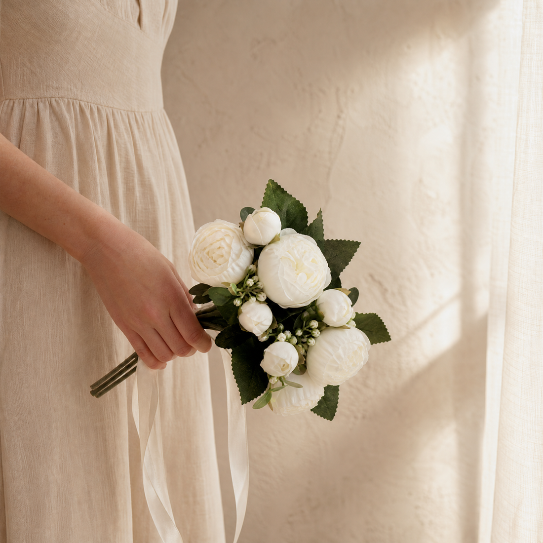 Silk Peony Bouquet – Faux Floral Arrangement for Home Vase Wedding Decor