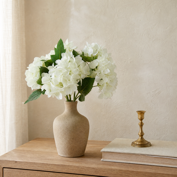 Silk Hydrangea Bouquet – Faux Floral Arrangement for Wedding Home Decor Table