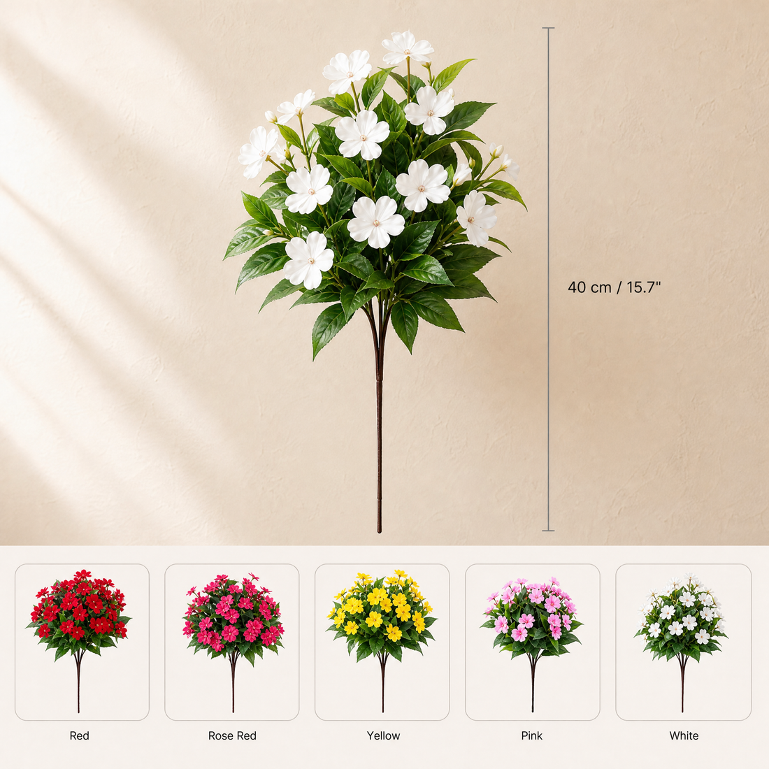 Artificial Impatiens Bouquet – Silk Flower Bush for Wedding Table Home Decor