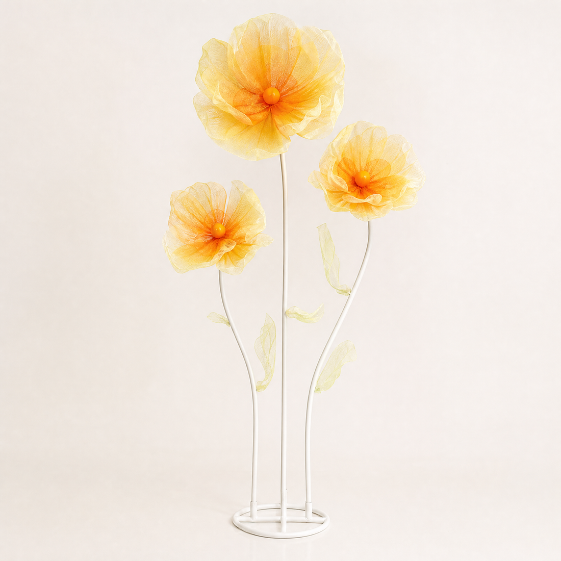 Giant Faux Poppy Floor Arrangement – Mesh Silk Flower Wedding Event Display Decor