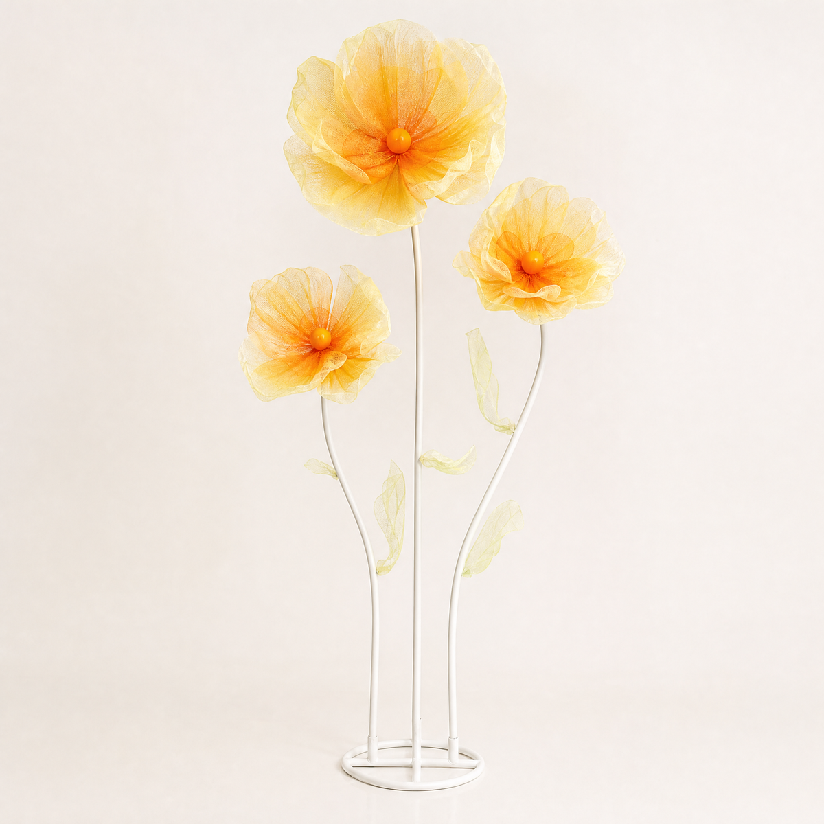 Giant Faux Poppy Floor Arrangement – Mesh Silk Flower Wedding Event Display Decor