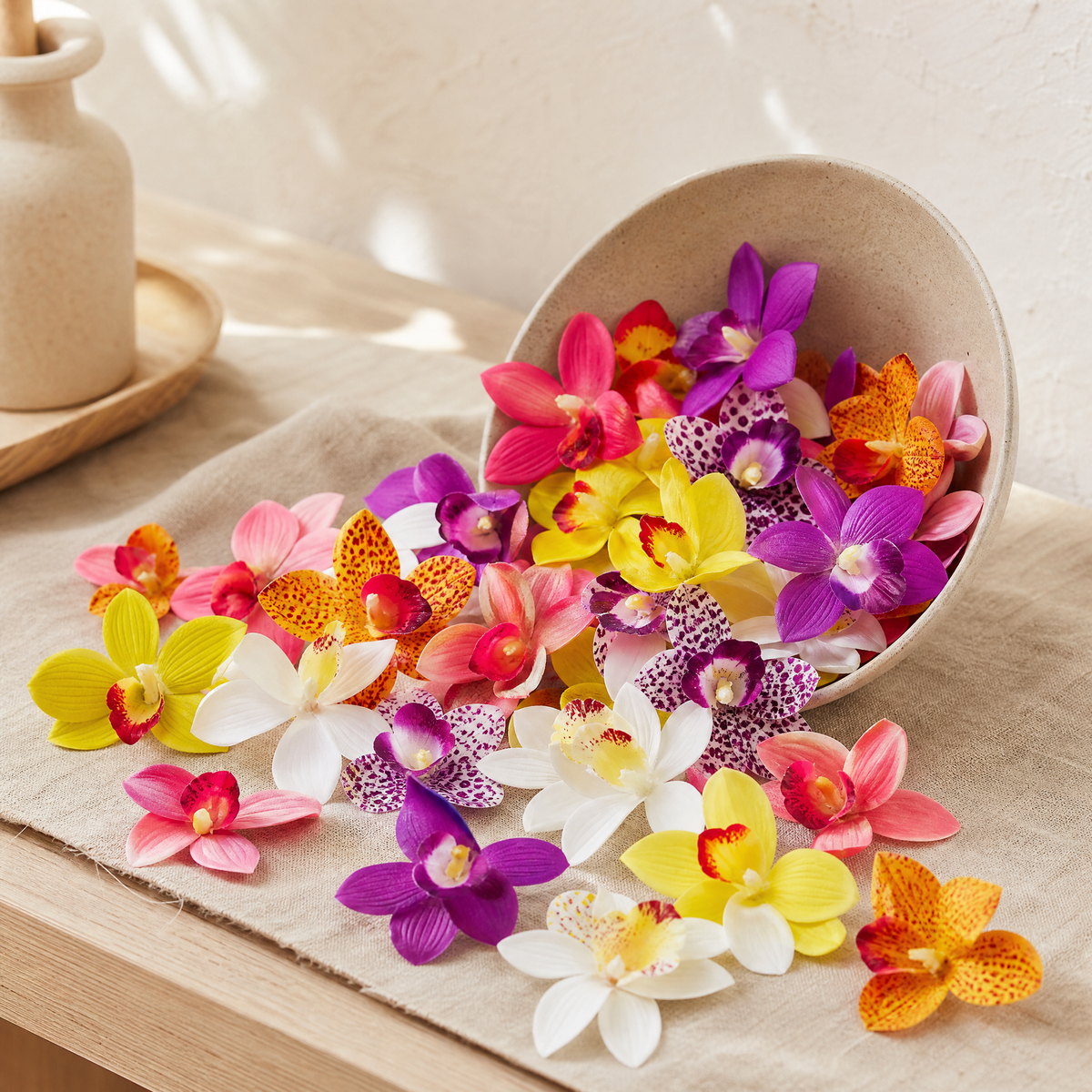 Silk Orchid Flower Heads – Faux Floral Stems for Wedding Bouquet and Home Decor