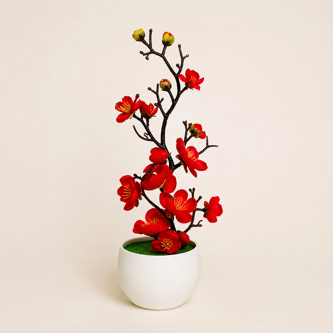 Faux Plum Blossom Bonsai – Silk Flower Potted Tree, Desk Decor, Home or Wedding