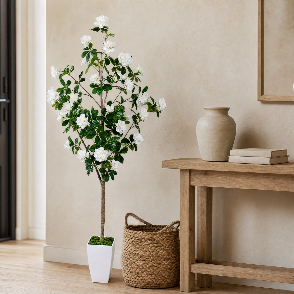 Artificial Peony Tree with Pot – White Faux Flower Tree Indoor Living Room Decor