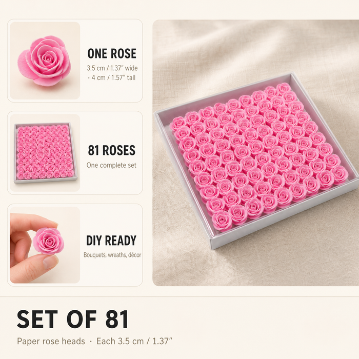 Artificial Rose Heads 81pcs/set – DIY Bouquet Wedding Decor Craft Floral Gift Box Set
