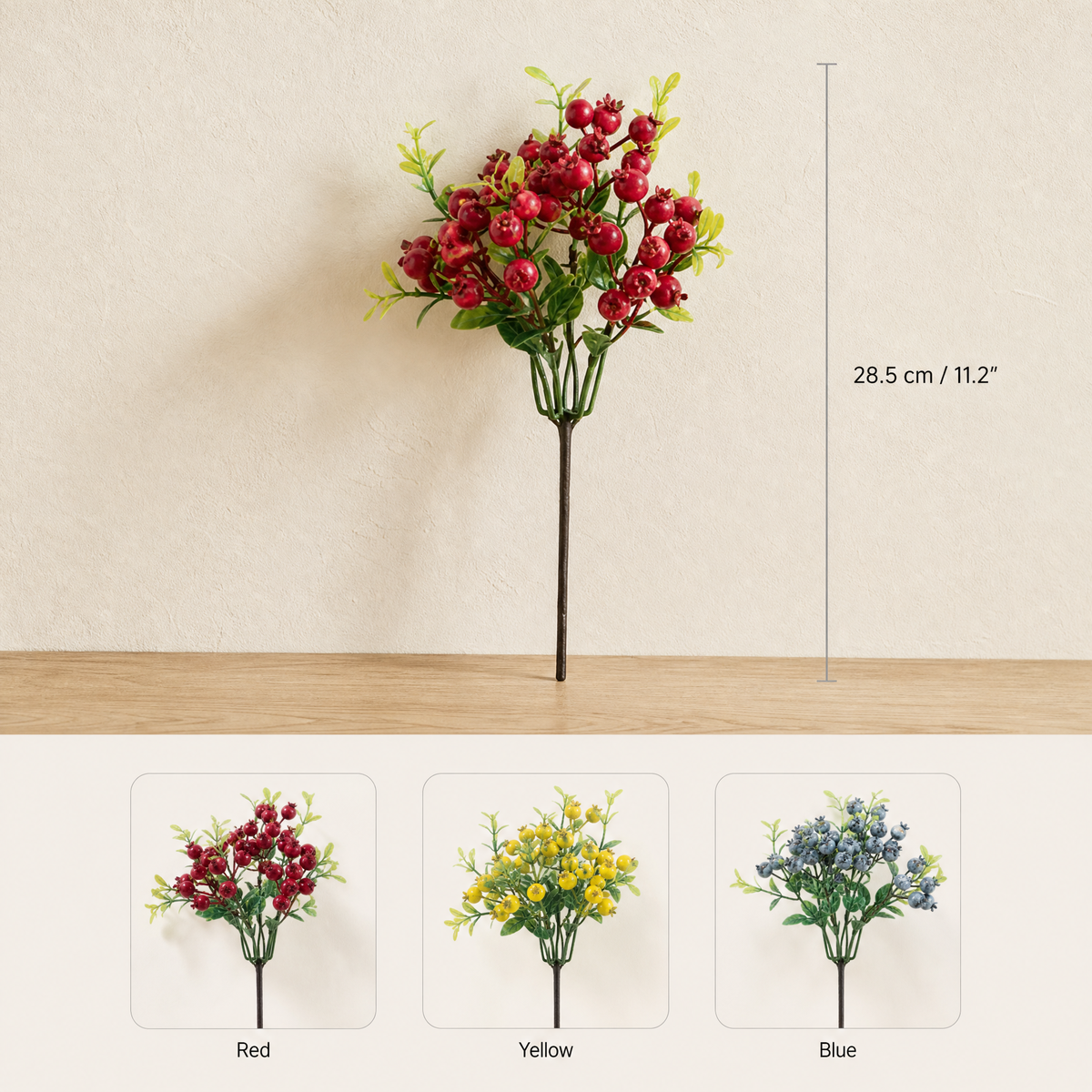 Faux Berry Stem – Artificial Fruit Branch for Vase, Wedding and Home Table Decor