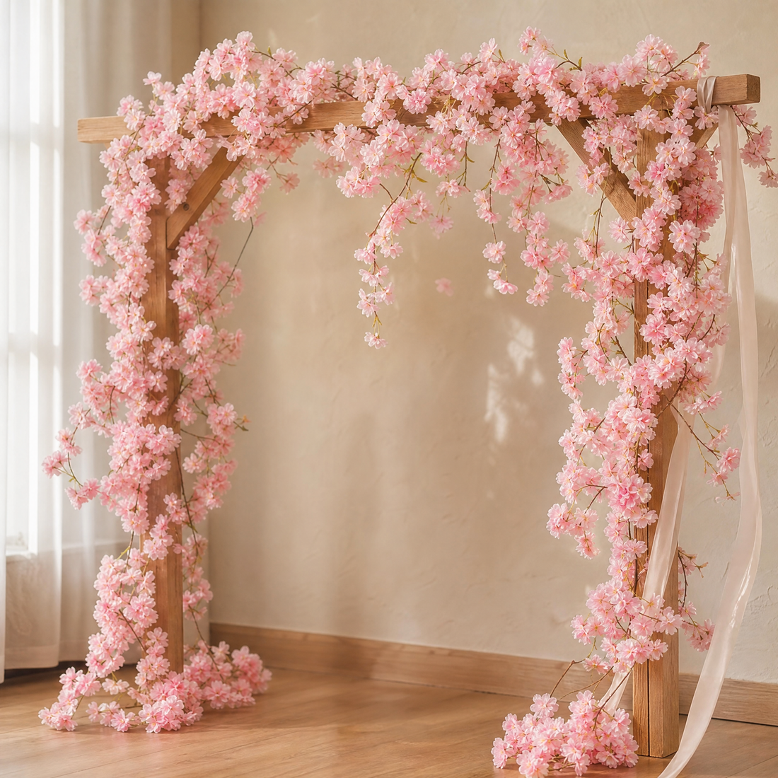 Artificial Cherry Blossom Garland – Faux Sakura Vine for Wedding Arch and Home Decor