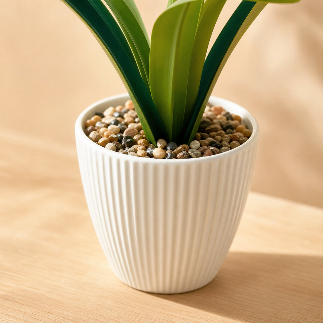 Faux Orchid in Stone Pot – Silk Bloom for Home, Study or Living Room Decor