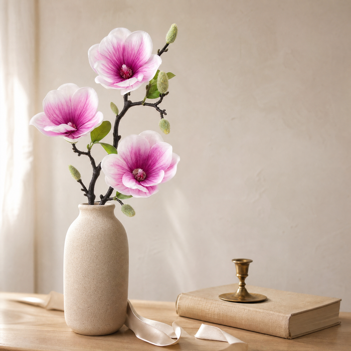 Faux Magnolia Stem – Realistic Single Branch, Home Decor Floral Arrangement