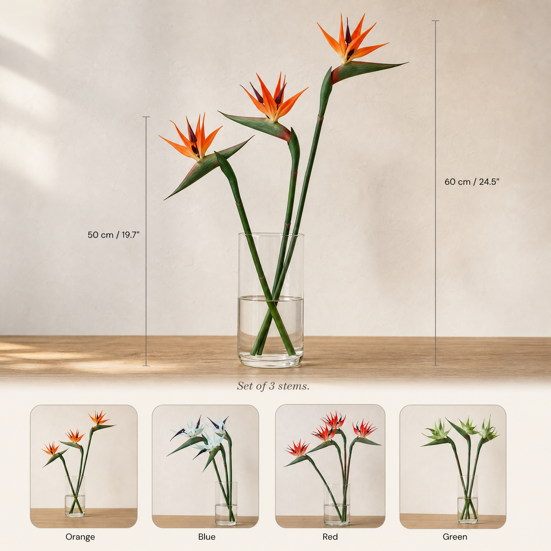 Artificial Bird of Paradise Stem – Faux Strelitzia 24.5" Long Stem Home Decor