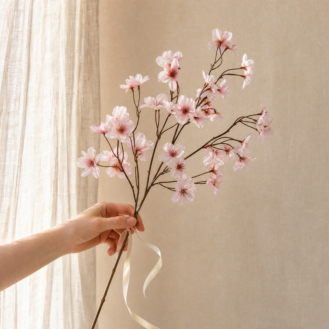 Faux Cherry Blossom Stem – Silk Plum Branch for Home Decor, Vase, Wedding Florals