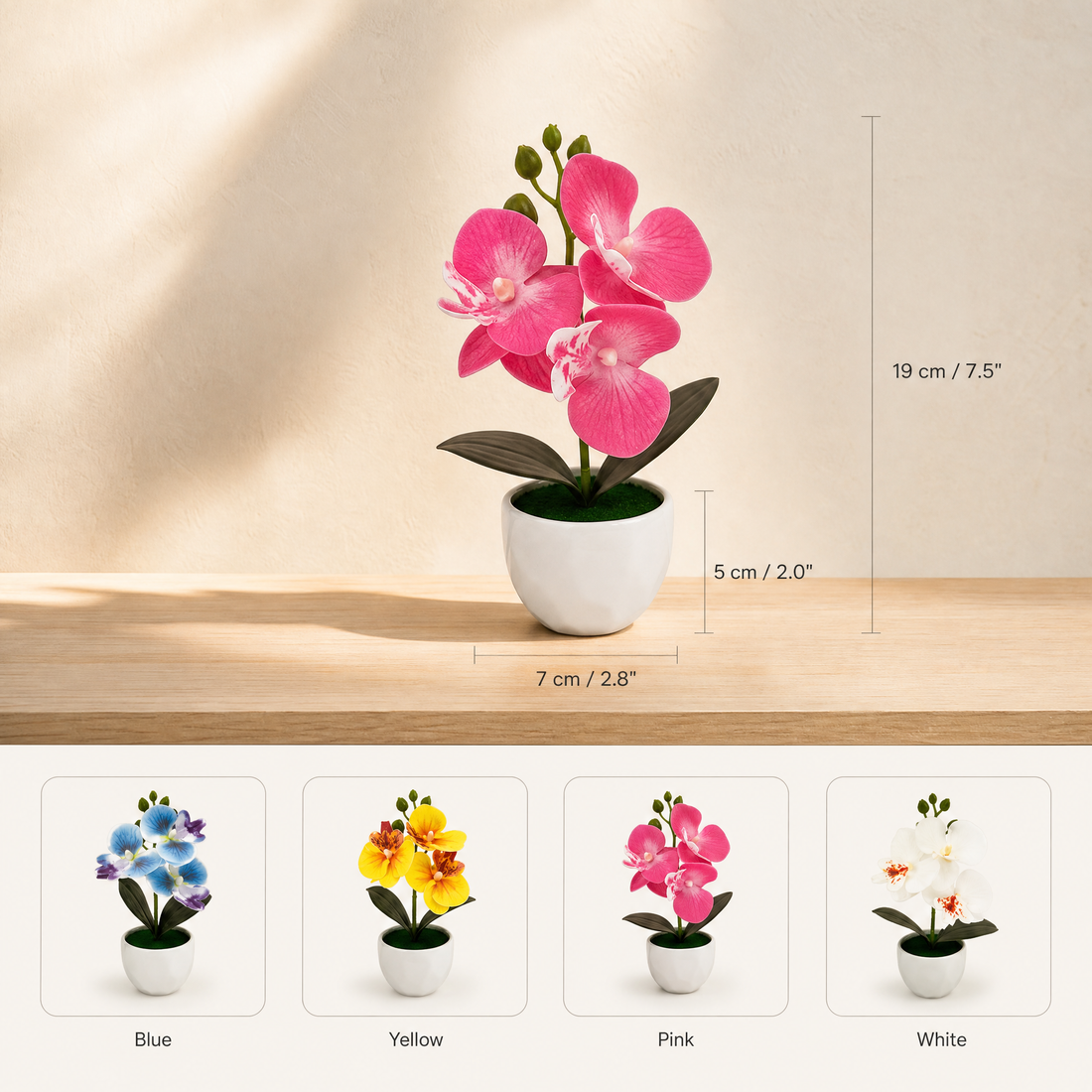 Faux Orchid Bonsai Pot – Mini Silk Phalaenopsis Desktop Decor Home Office Gift