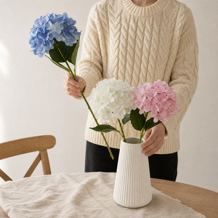 Silk Hydrangea Stem – Faux Floral for Home Decor, Vase, Wedding Arrangement