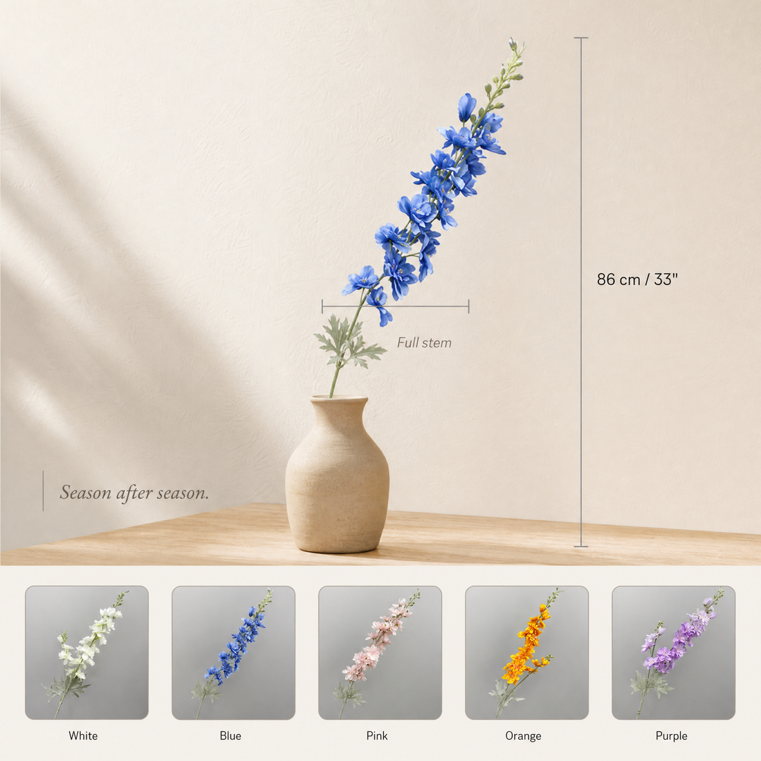Faux Delphinium Stem – Tall Artificial Flower Branch for Vase Home Decor