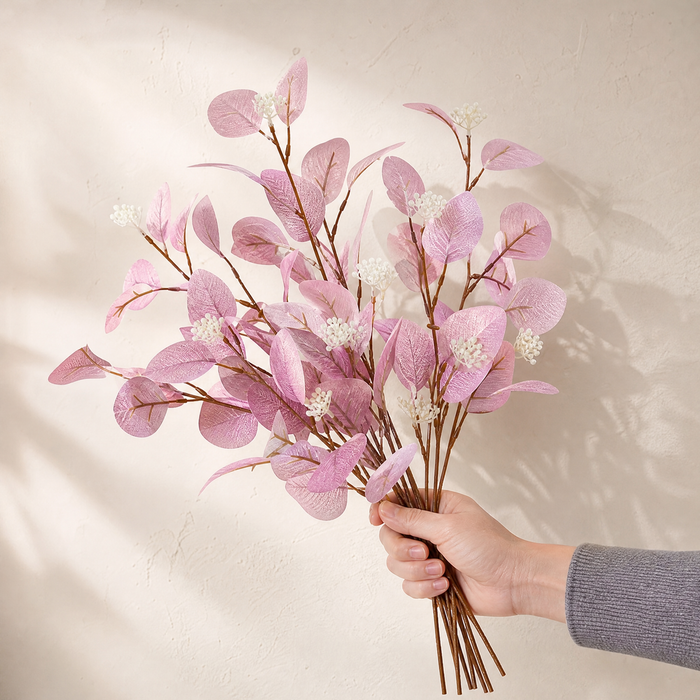 Silk Eucalyptus Stem with Fruit – Faux Botanical Branch for Wedding and Home Decor